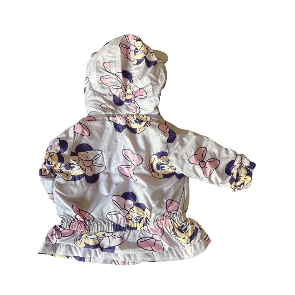 Disney Minnie Mouse Hooded Windbreaker Jacket Purple 3D Ears Bow Girls 12M NWT